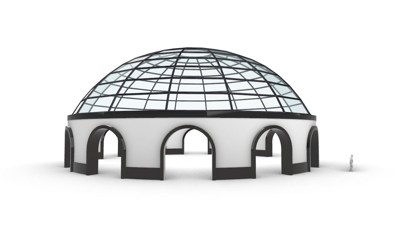 Dome Pavilion with Square Wireframe Structure and Panels 3D model_15