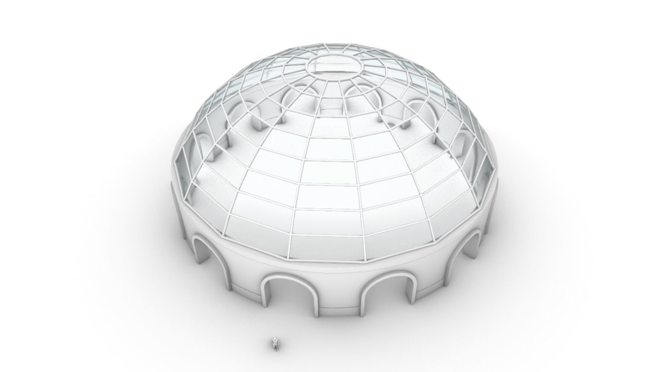 Dome Pavilion with Square Wireframe Structure and Panels 3D model_79
