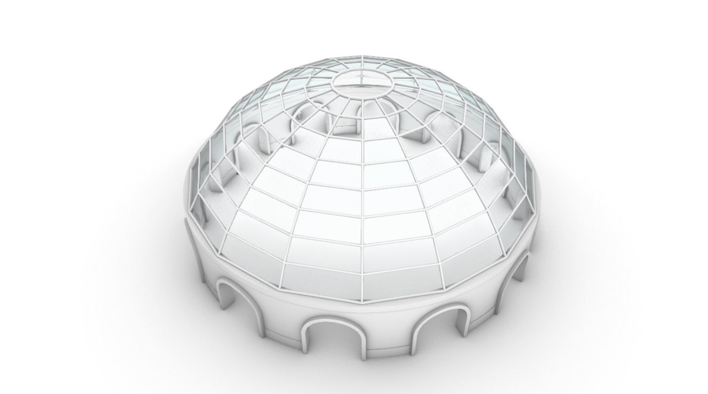 Dome Pavilion with Square Wireframe Structure and Panels 3D model_67