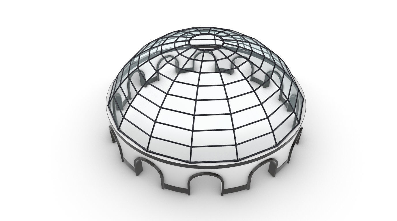Dome Pavilion with Square Wireframe Structure and Panels 3D model_45