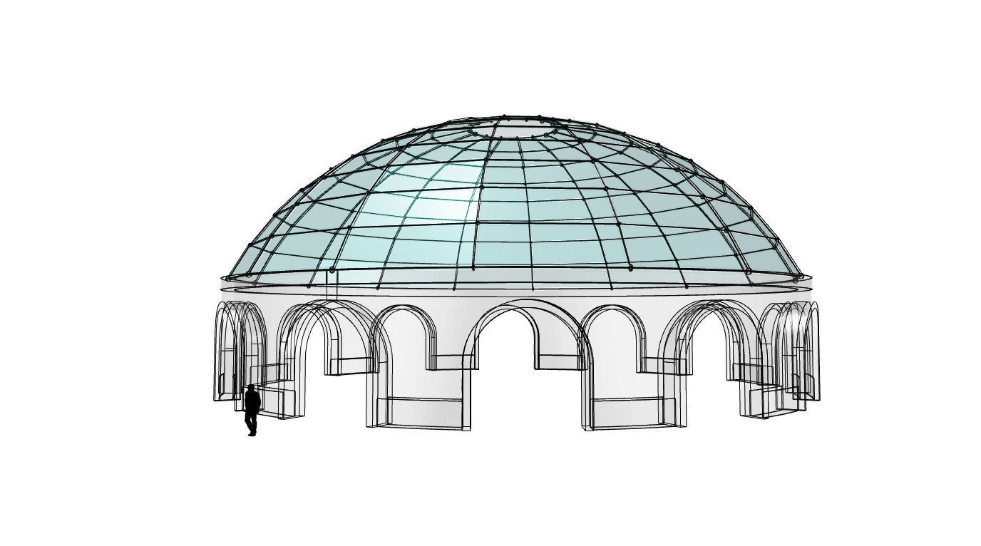 Dome Pavilion with Square Wireframe Structure and Panels 3D model_20