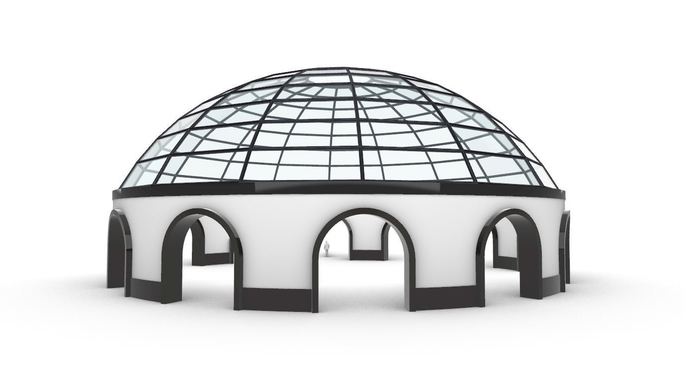 Dome Pavilion with Square Wireframe Structure and Panels 3D model_8