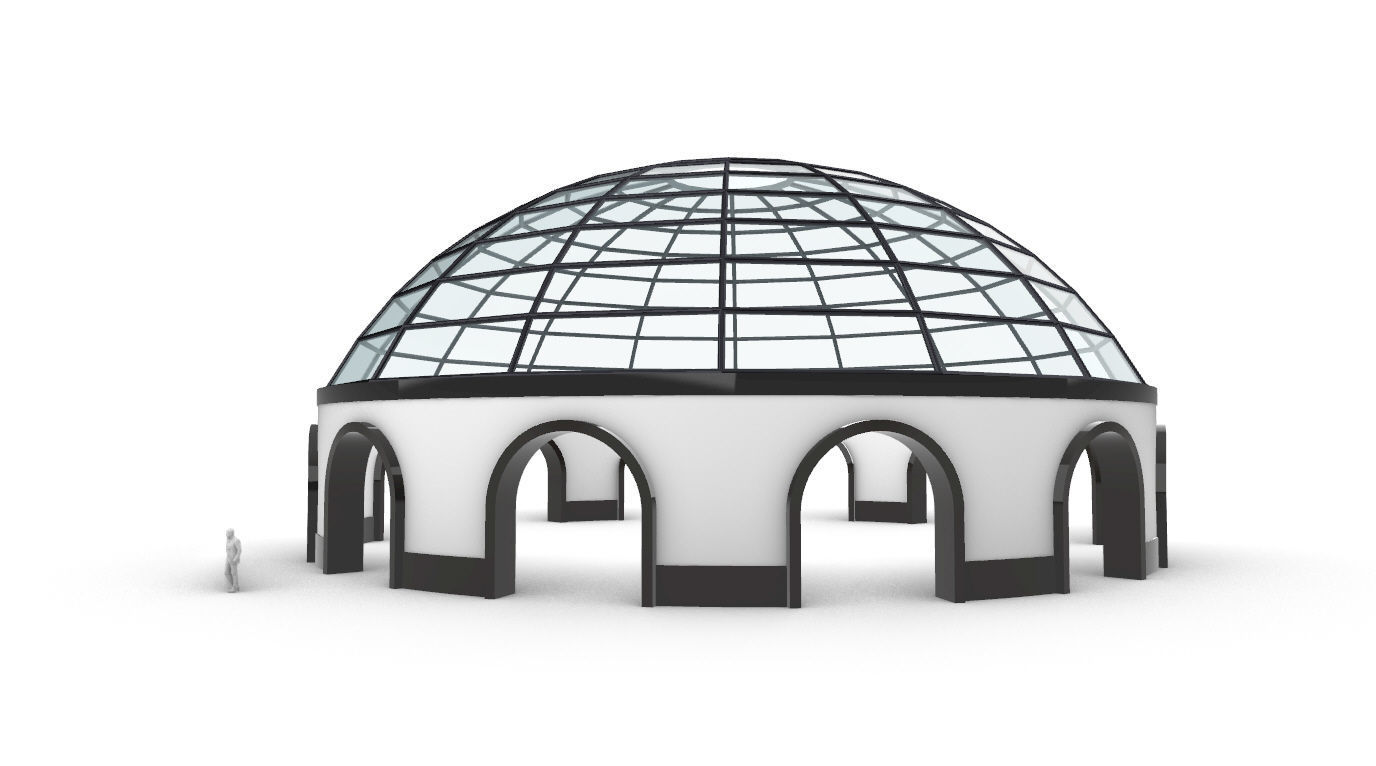 Dome Pavilion with Square Wireframe Structure and Panels 3D model_1