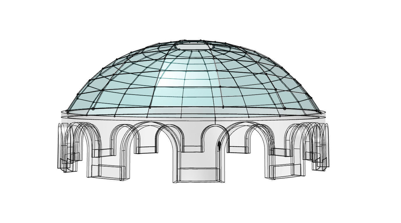 Dome Pavilion with Square Wireframe Structure and Panels 3D model_29
