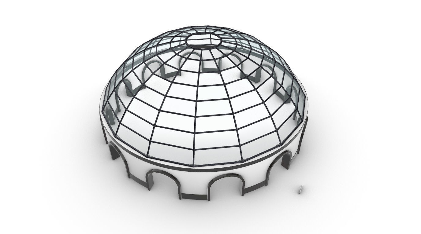 Dome Pavilion with Square Wireframe Structure and Panels 3D model_56