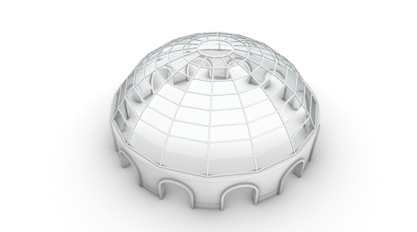 Dome Pavilion with Square Wireframe Structure and Panels 3D model_66