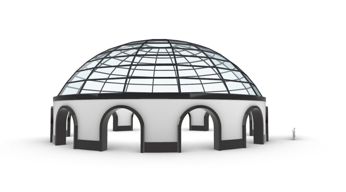 Dome Pavilion with Square Wireframe Structure and Panels 3D model_14