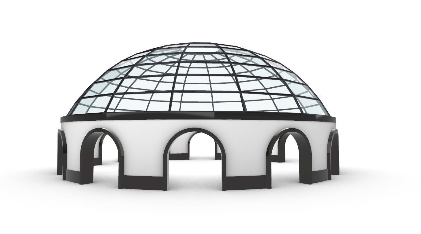 Dome Pavilion with Square Wireframe Structure and Panels 3D model_10