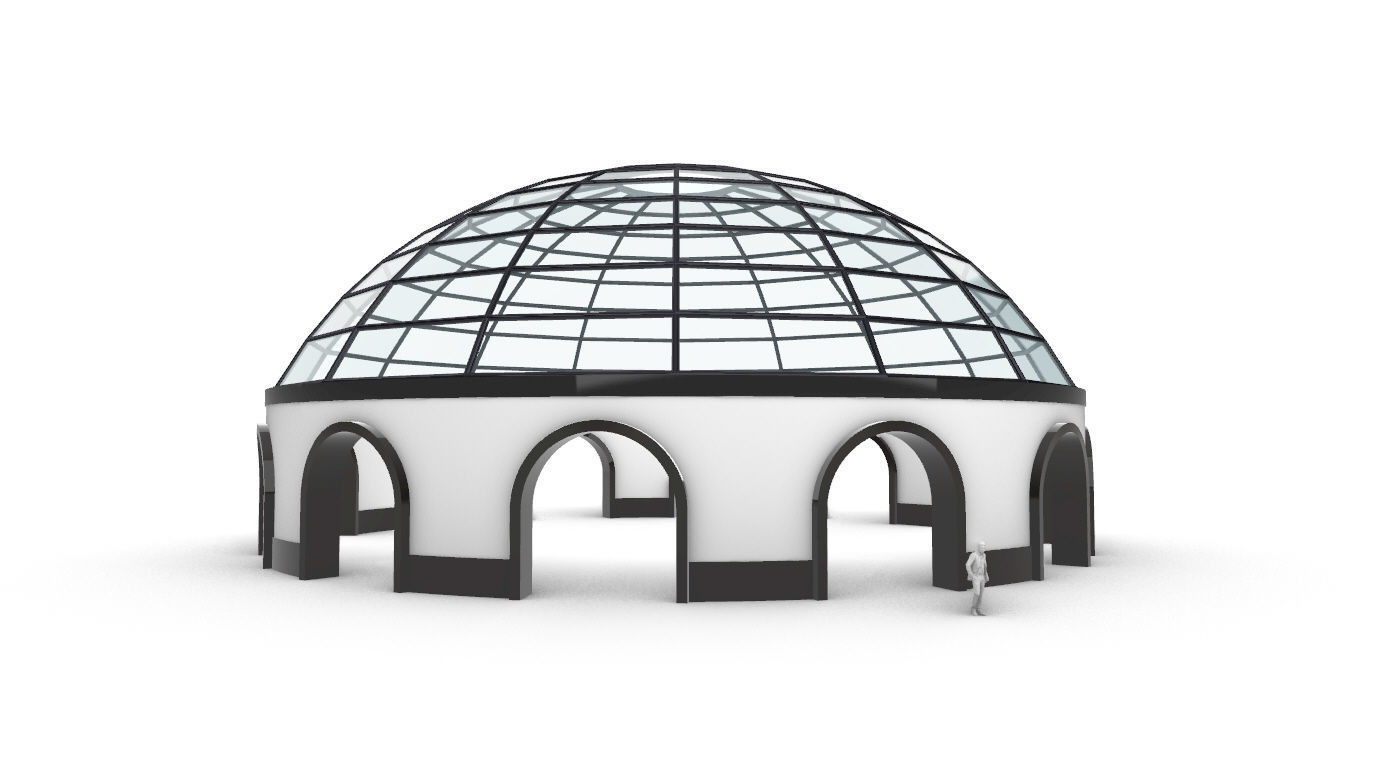 Dome Pavilion with Square Wireframe Structure and Panels 3D model_17