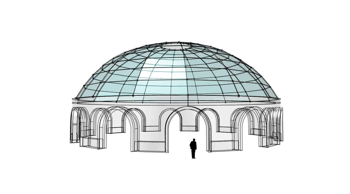Dome Pavilion with Square Wireframe Structure and Panels 3D model_38