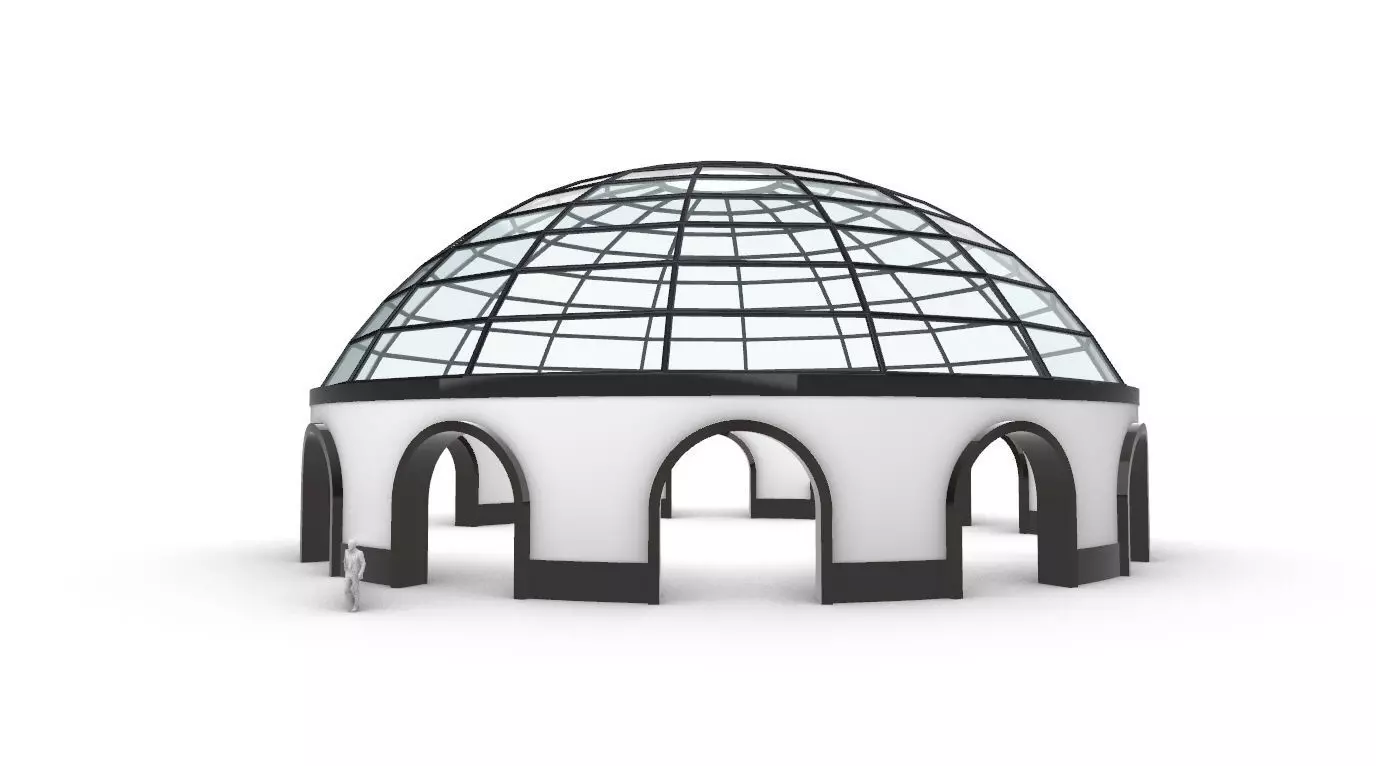 Dome Pavilion with Square Wireframe Structure and Panels 3D model_0