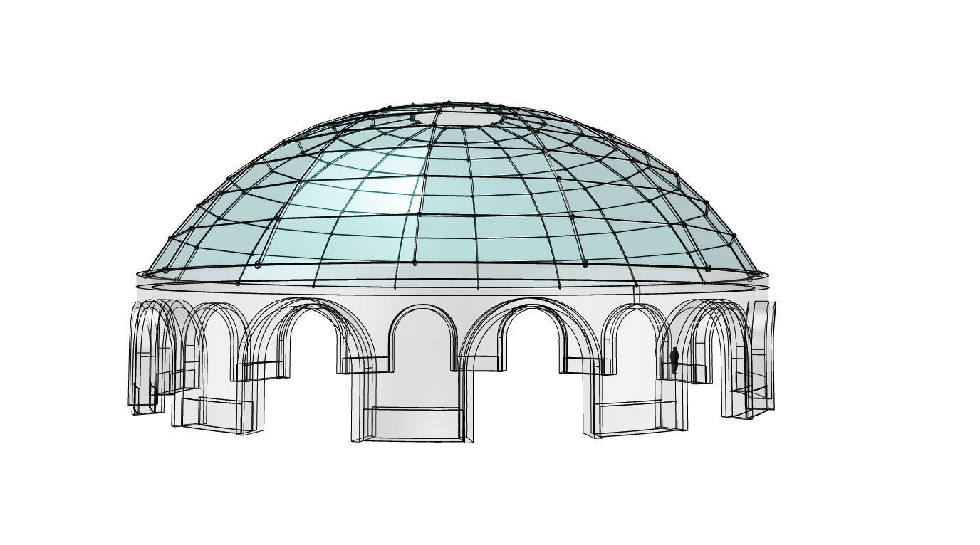 Dome Pavilion with Square Wireframe Structure and Panels 3D model_31
