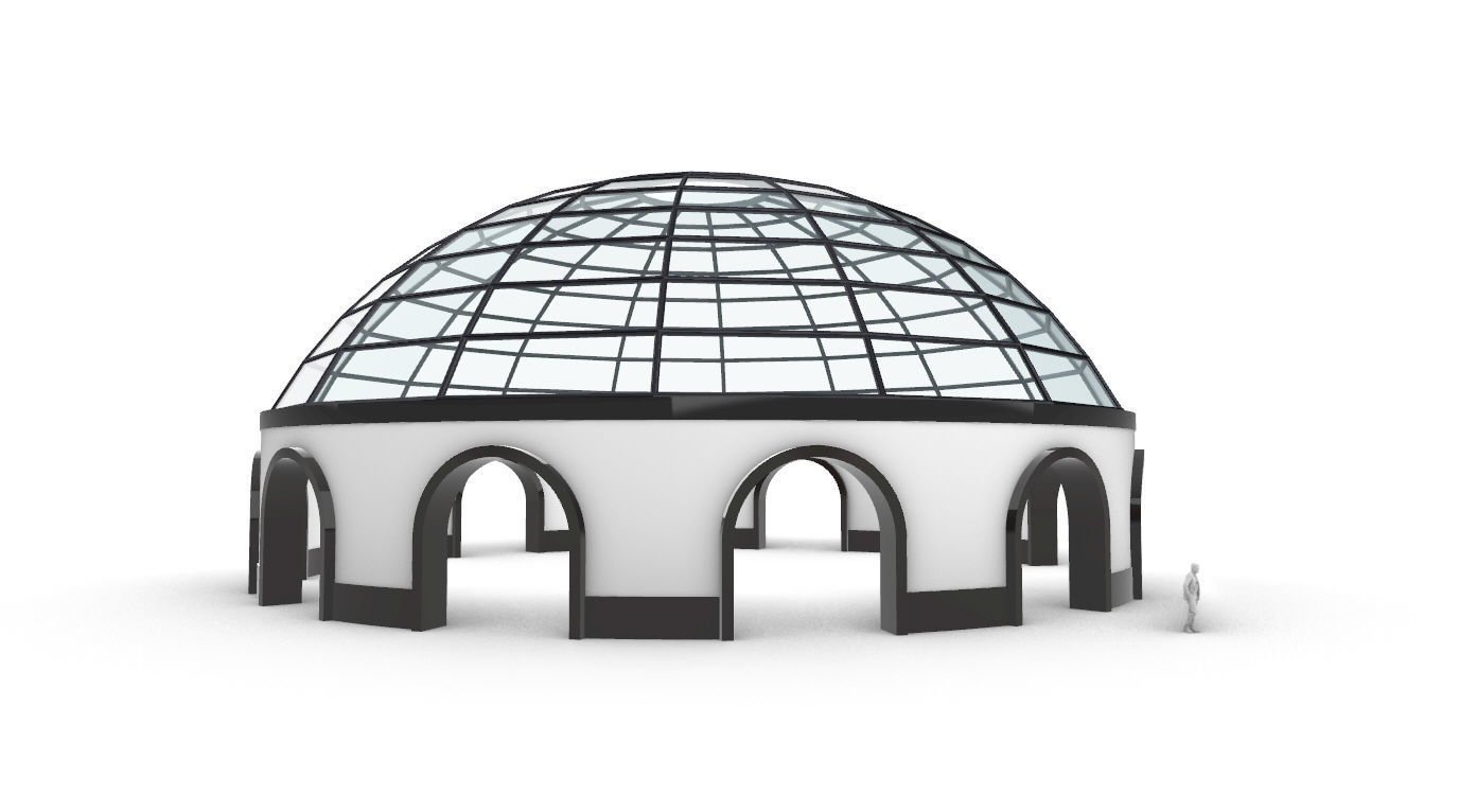 Dome Pavilion with Square Wireframe Structure and Panels 3D model_16