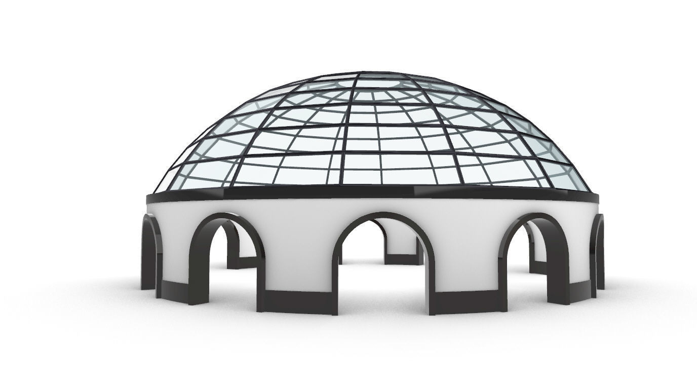 Dome Pavilion with Square Wireframe Structure and Panels 3D model_5