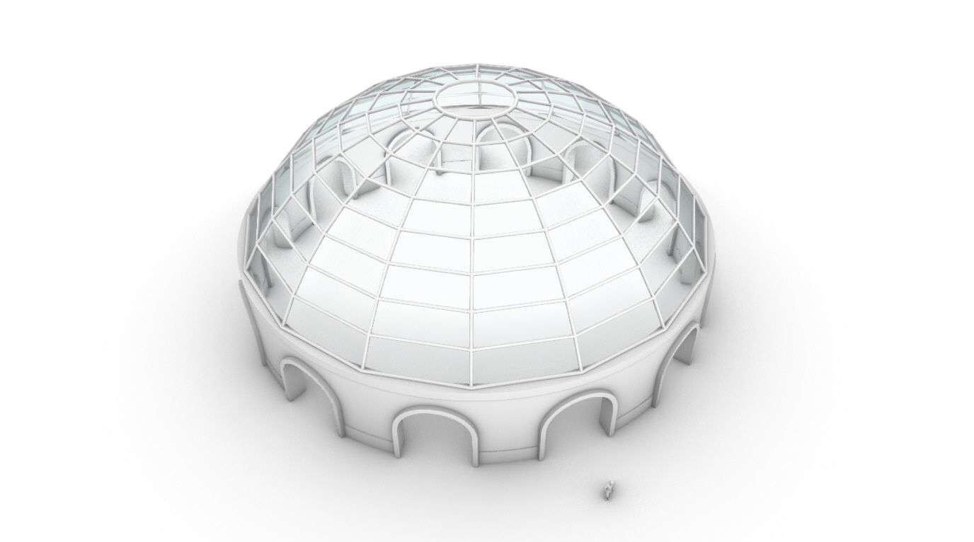 Dome Pavilion with Square Wireframe Structure and Panels 3D model_77