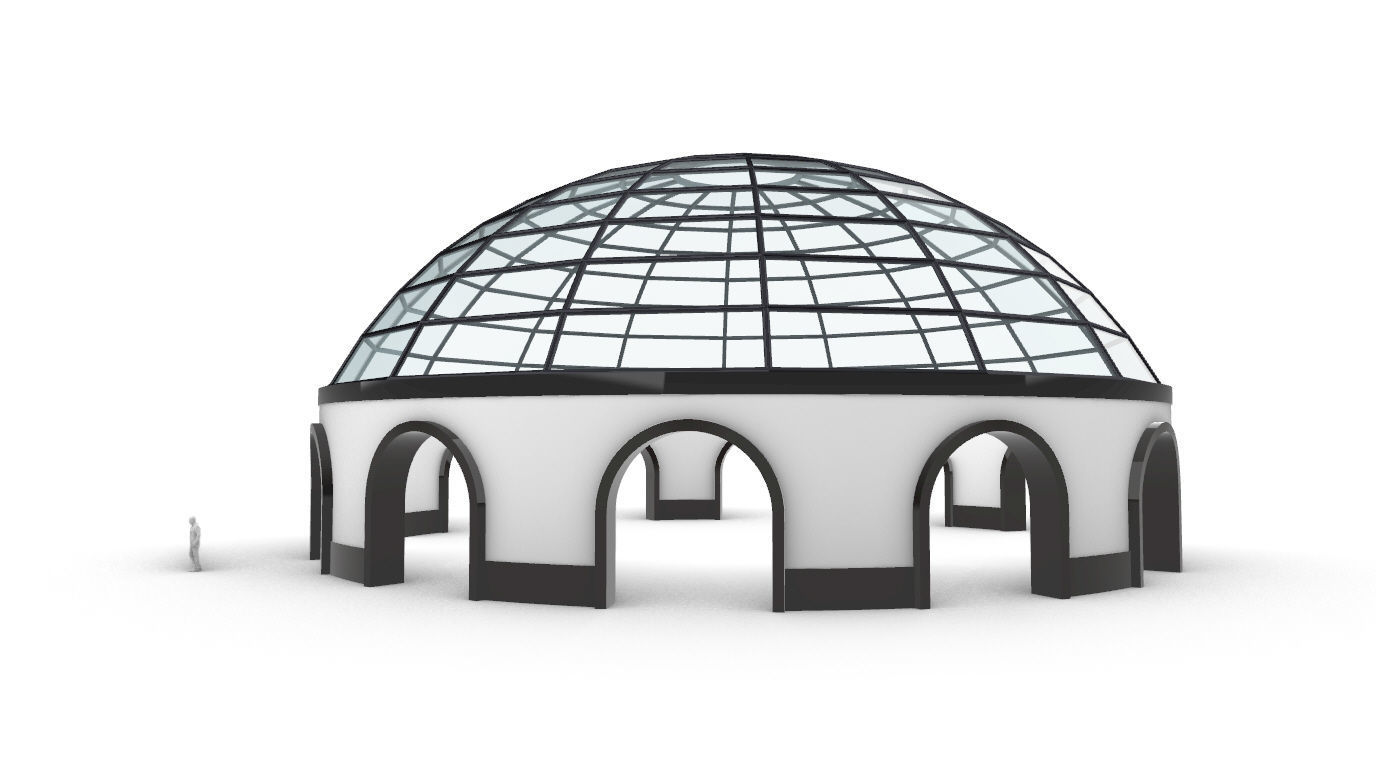 Dome Pavilion with Square Wireframe Structure and Panels 3D model_2