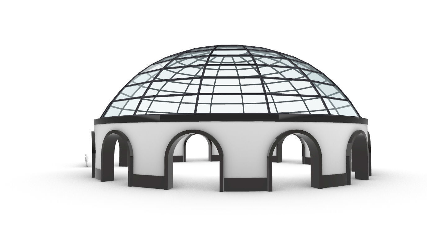 Dome Pavilion with Square Wireframe Structure and Panels 3D model_4