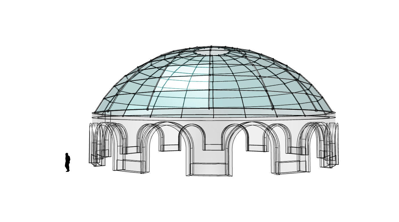 Dome Pavilion with Square Wireframe Structure and Panels 3D model_21