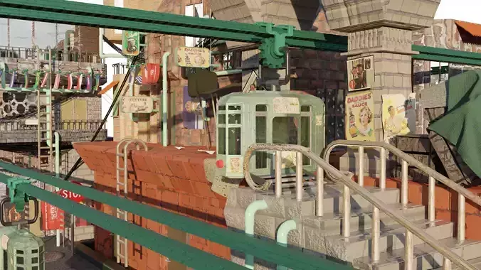 Tram Station City Free 3D model