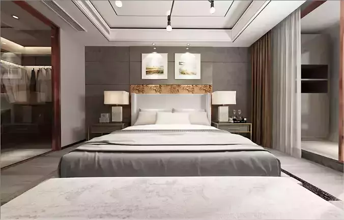 living room with dining room 3D model-o36