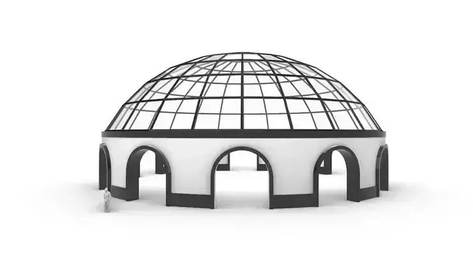 Dome Pavilion with Square Wireframe Structure and Panels