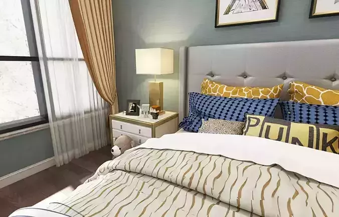 Modern European bedroom Vray 3Dmax model-158 3D model