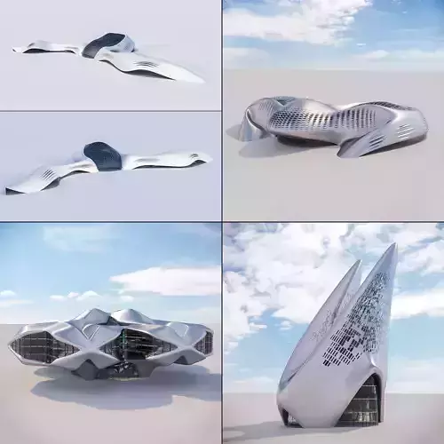 Futuristic building collection 4x 
