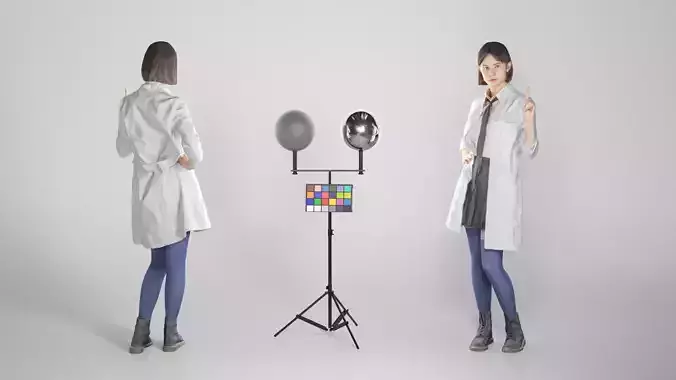 Cute schoolgirl in a medical gown posing 185 Low-poly 3D model