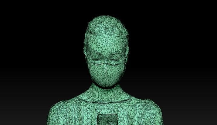 Sitting attractive lady in a dress and mask 186 Low-poly 3D model_4