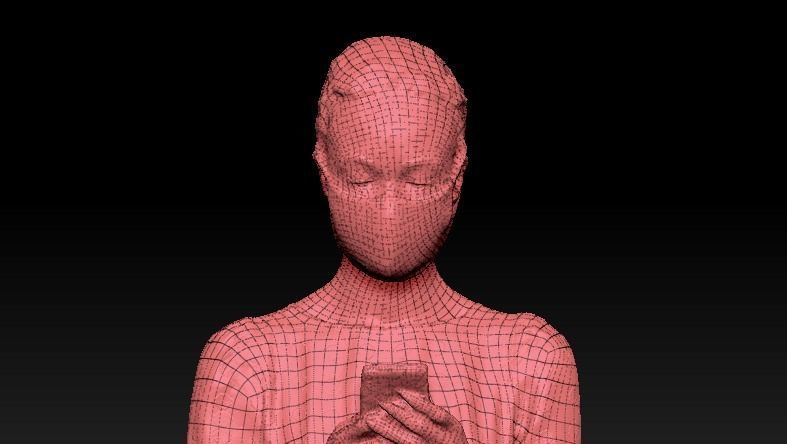 Sitting attractive lady in a dress and mask 186 Low-poly 3D model_6