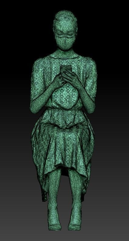 Sitting attractive lady in a dress and mask 186 Low-poly 3D model_5