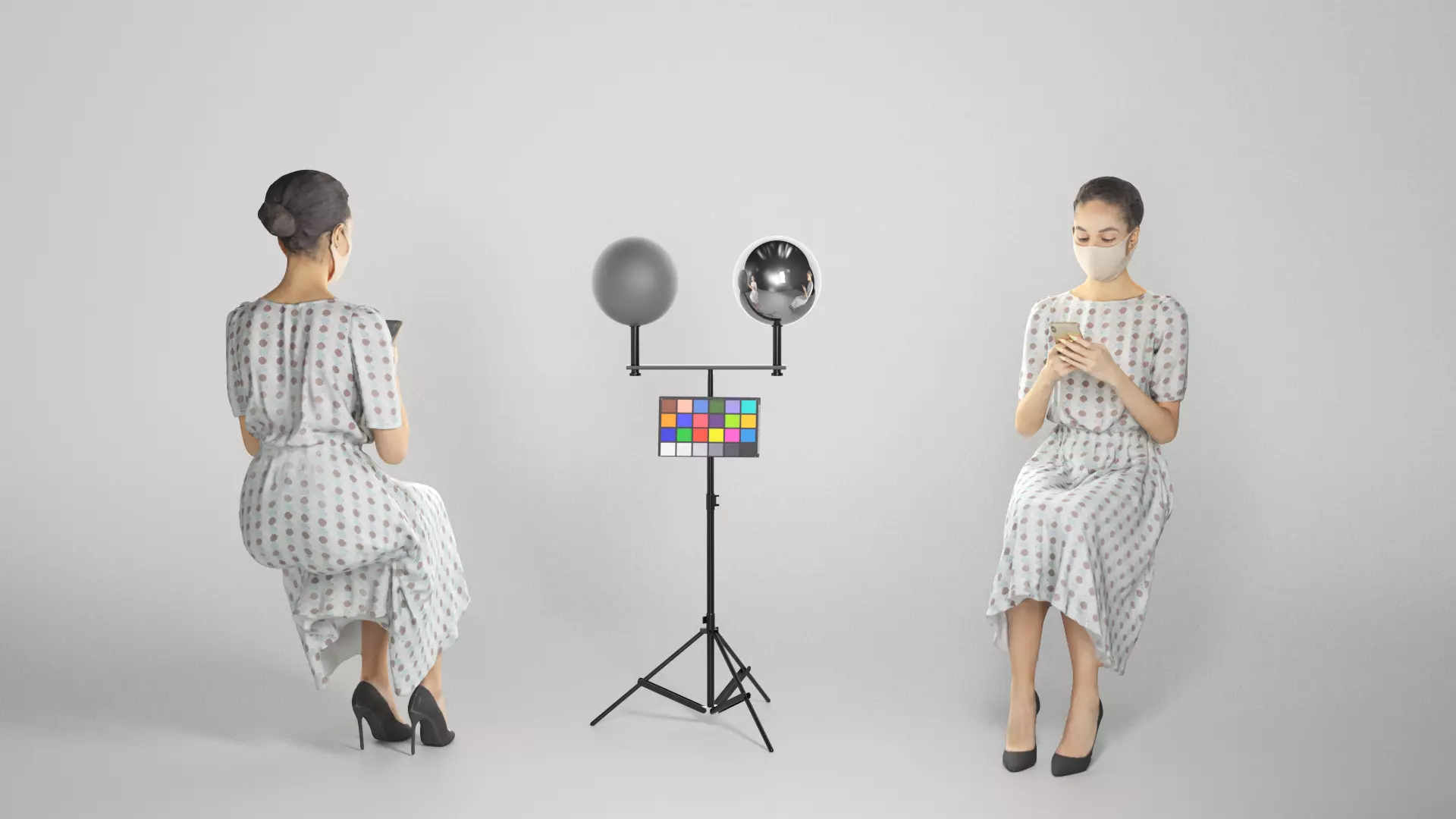 Sitting attractive lady in a dress and mask 186 Low-poly 3D model_0