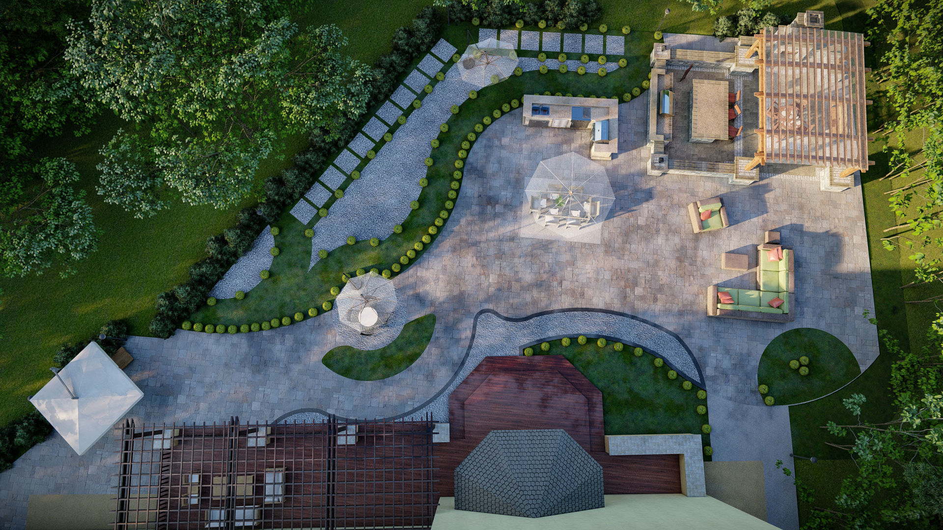 Luxury backyard design of modern house sketchup lumion model 3D model_2