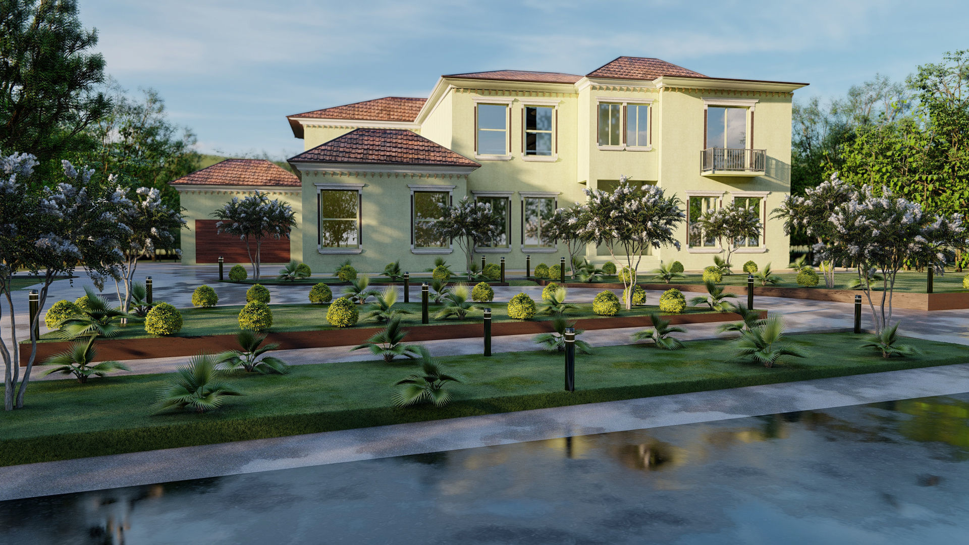 Luxury backyard design of modern house sketchup lumion model 3D model_5