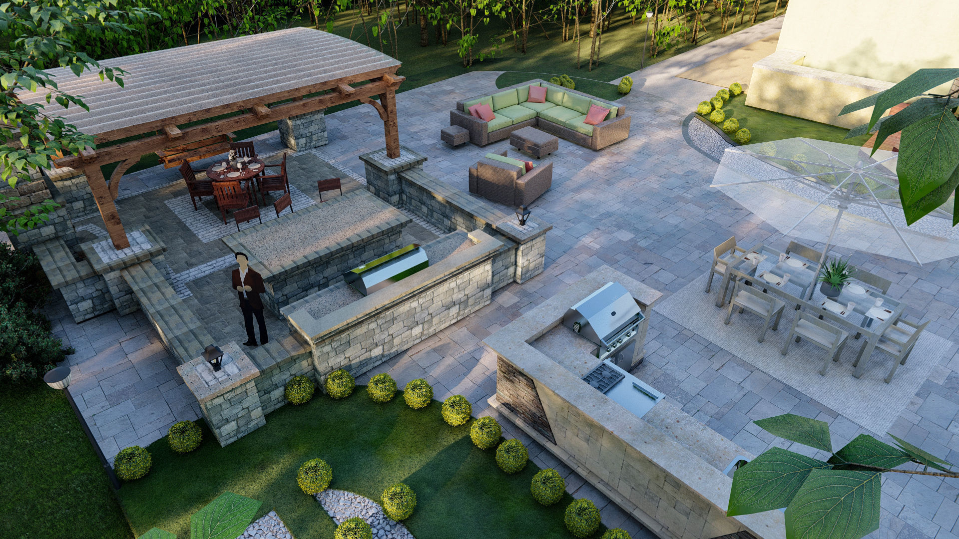 Luxury backyard design of modern house sketchup lumion model 3D model_3