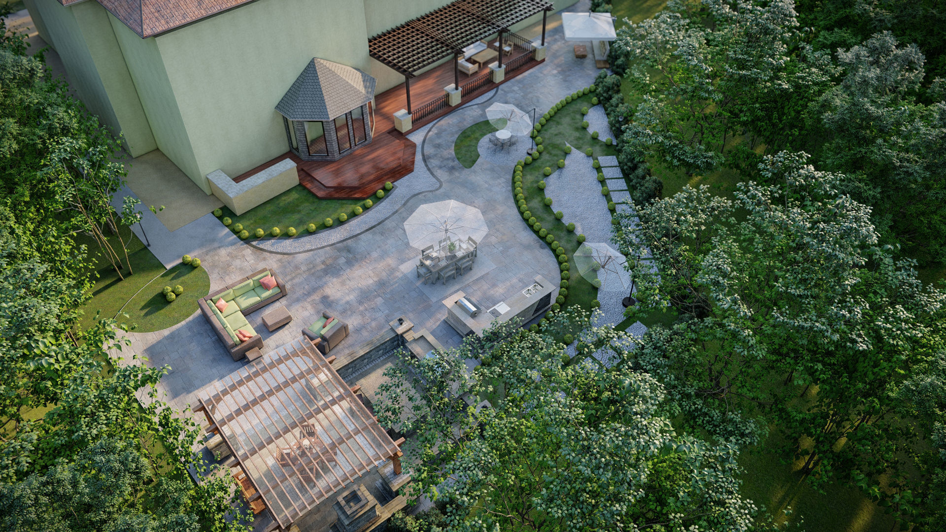 Luxury backyard design of modern house sketchup lumion model 3D model_4