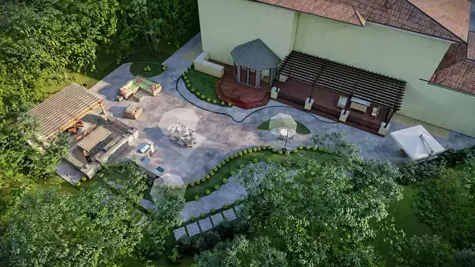 Luxury backyard design of modern house sketchup lumion model 3D model