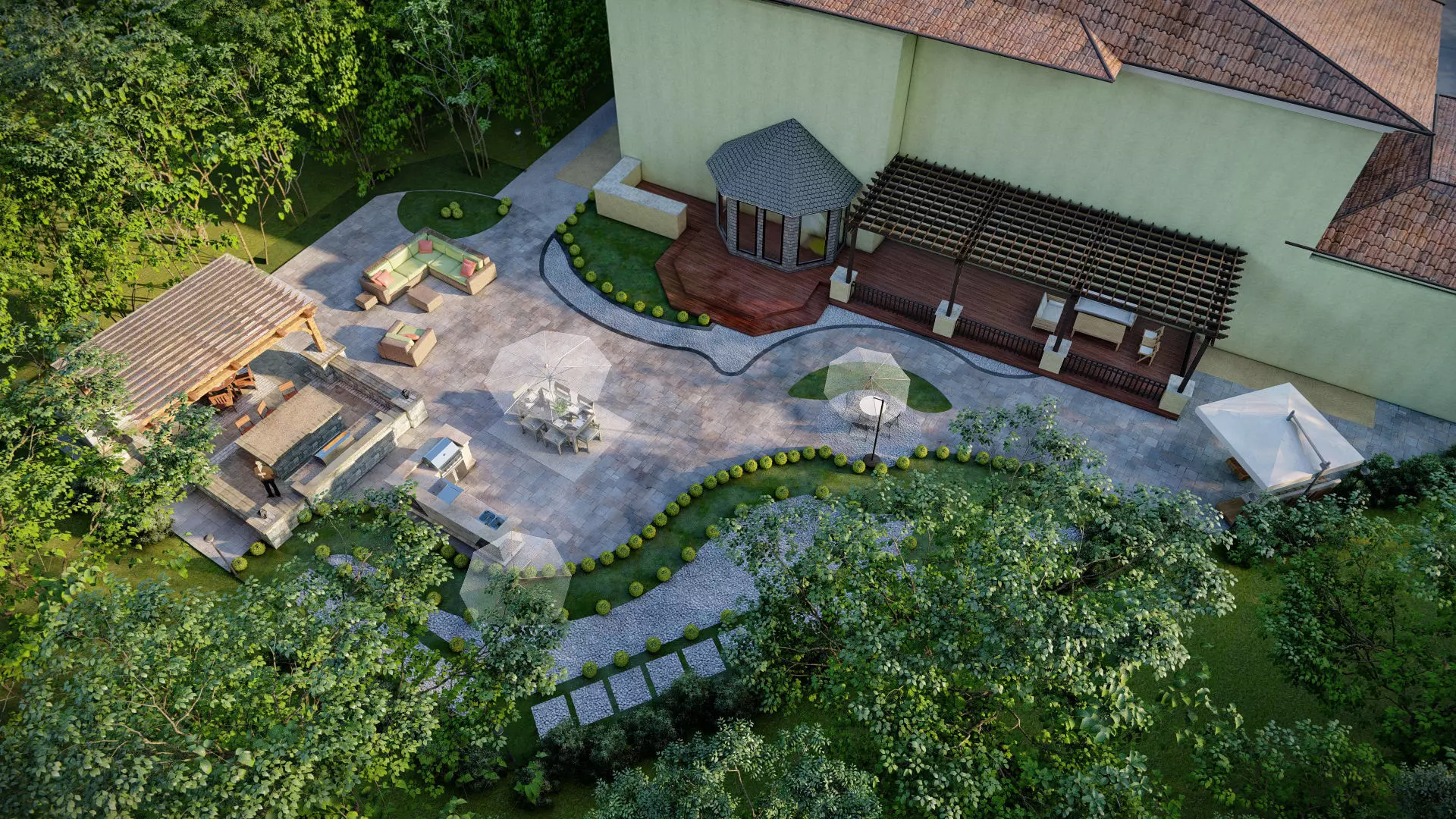 Luxury backyard design of modern house sketchup lumion model 3D model_0