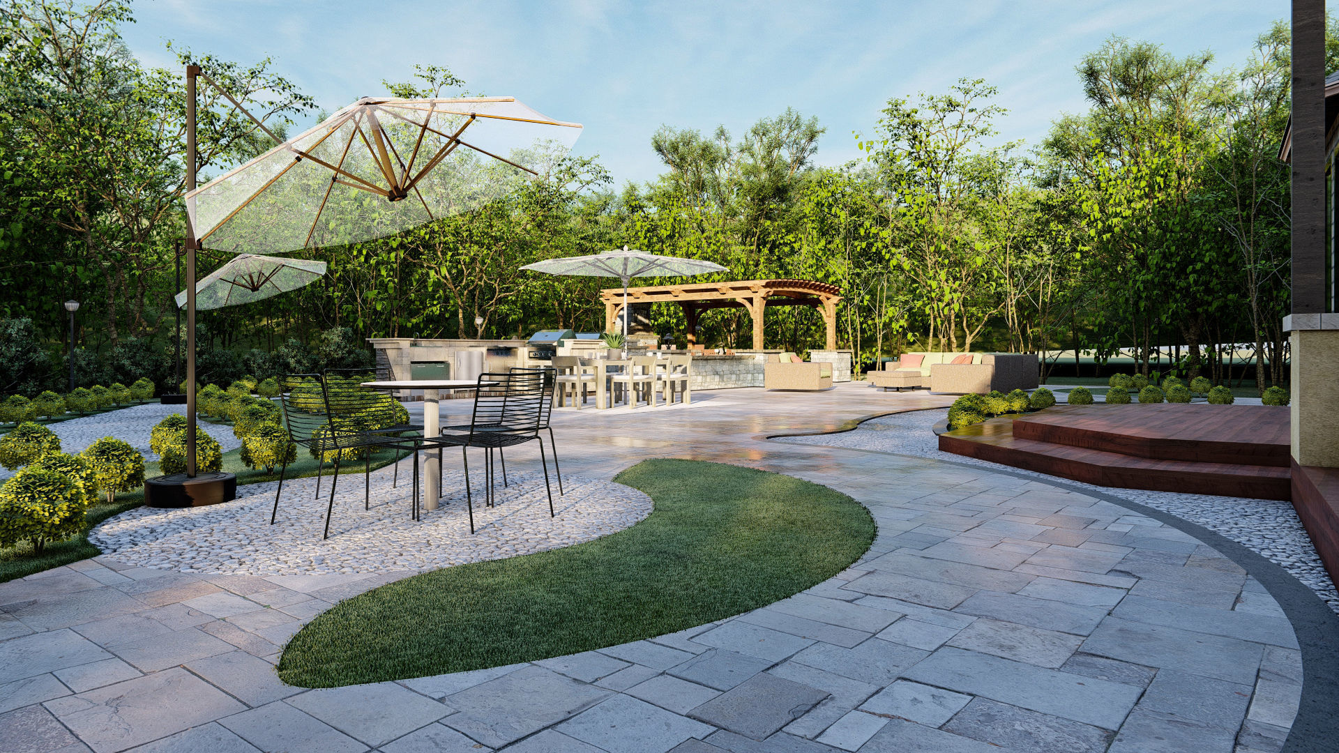 Luxury backyard design of modern house sketchup lumion model 3D model_1