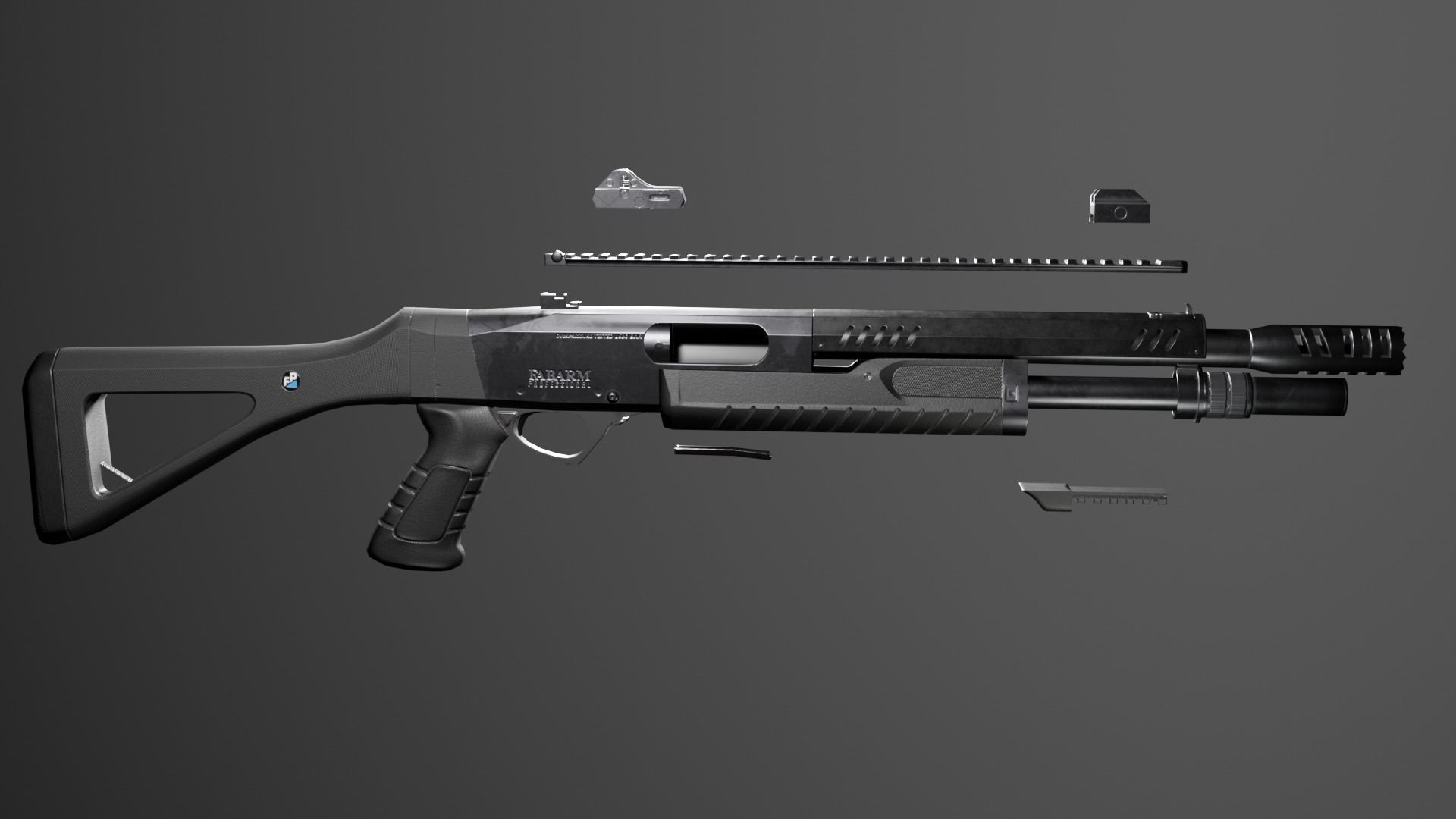 Shotgun Fabarm stf12 Low-poly 3D model_17
