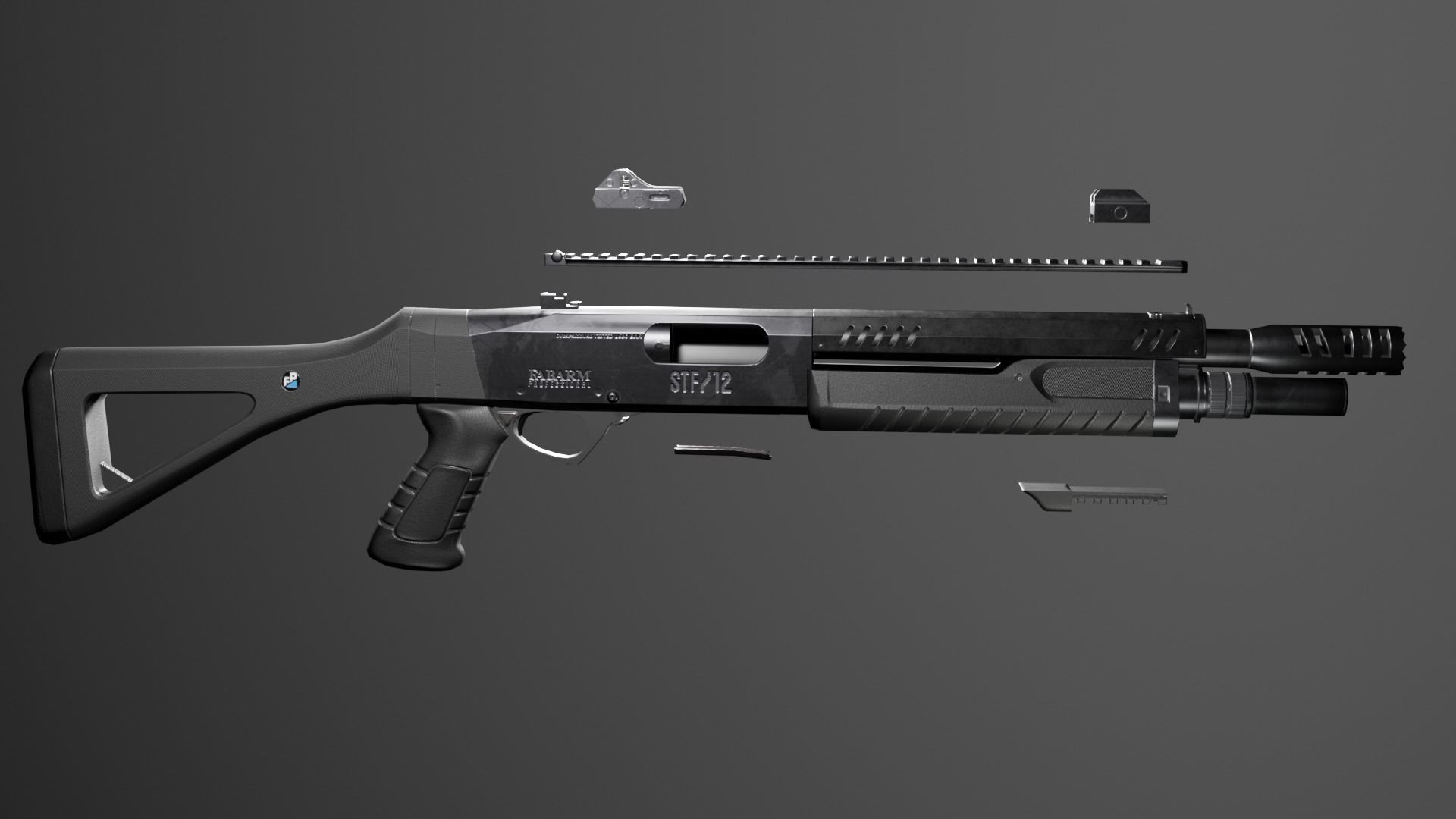 Shotgun Fabarm stf12 Low-poly 3D model_16