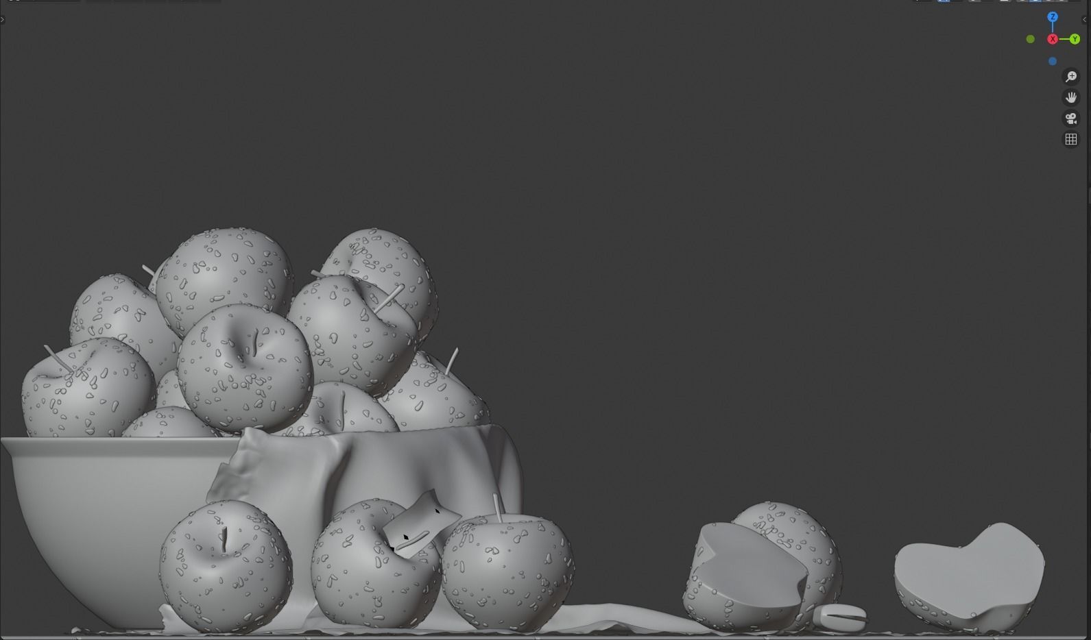 Apples in a bowl drops and knife 3D model_6
