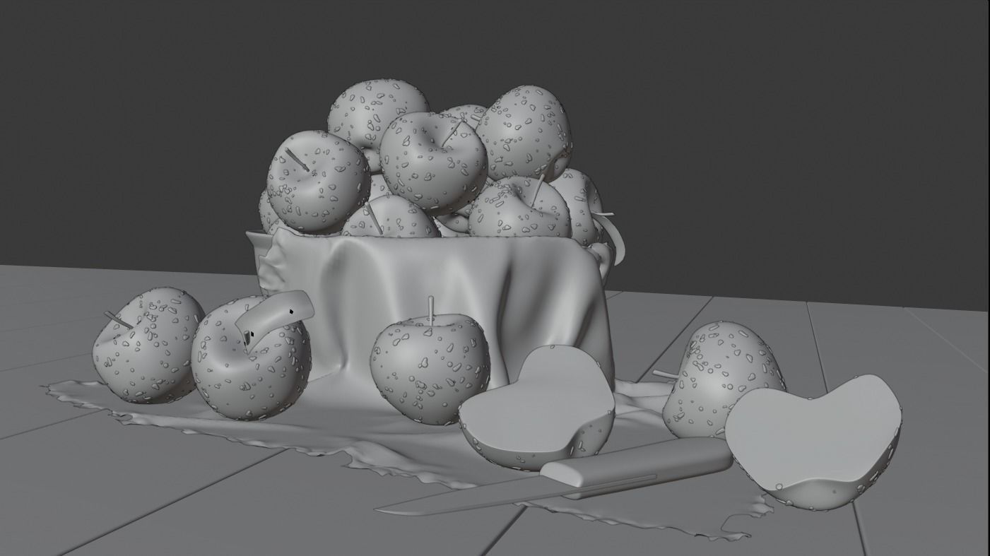 Apples in a bowl drops and knife 3D model_3