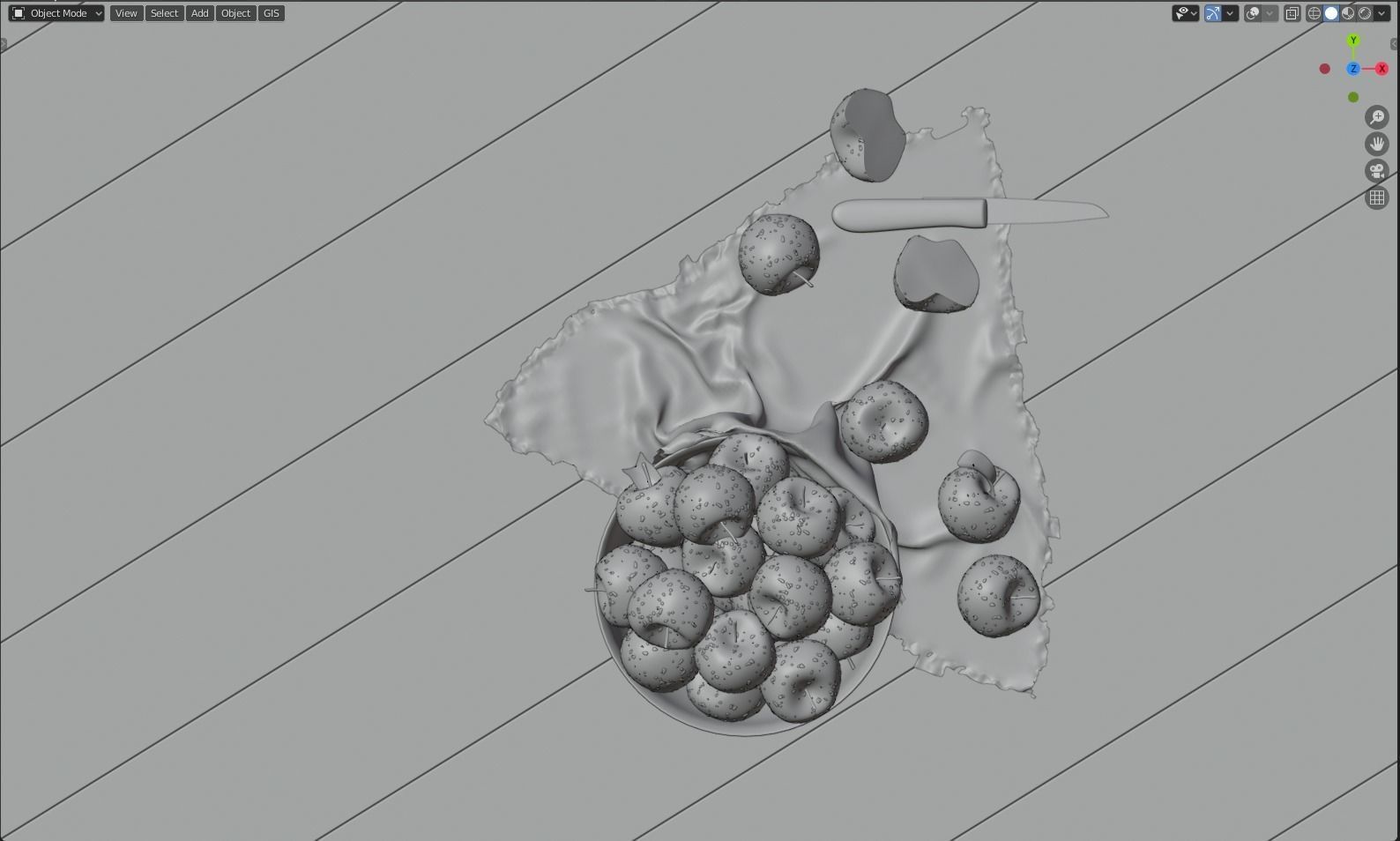 Apples in a bowl drops and knife 3D model_4