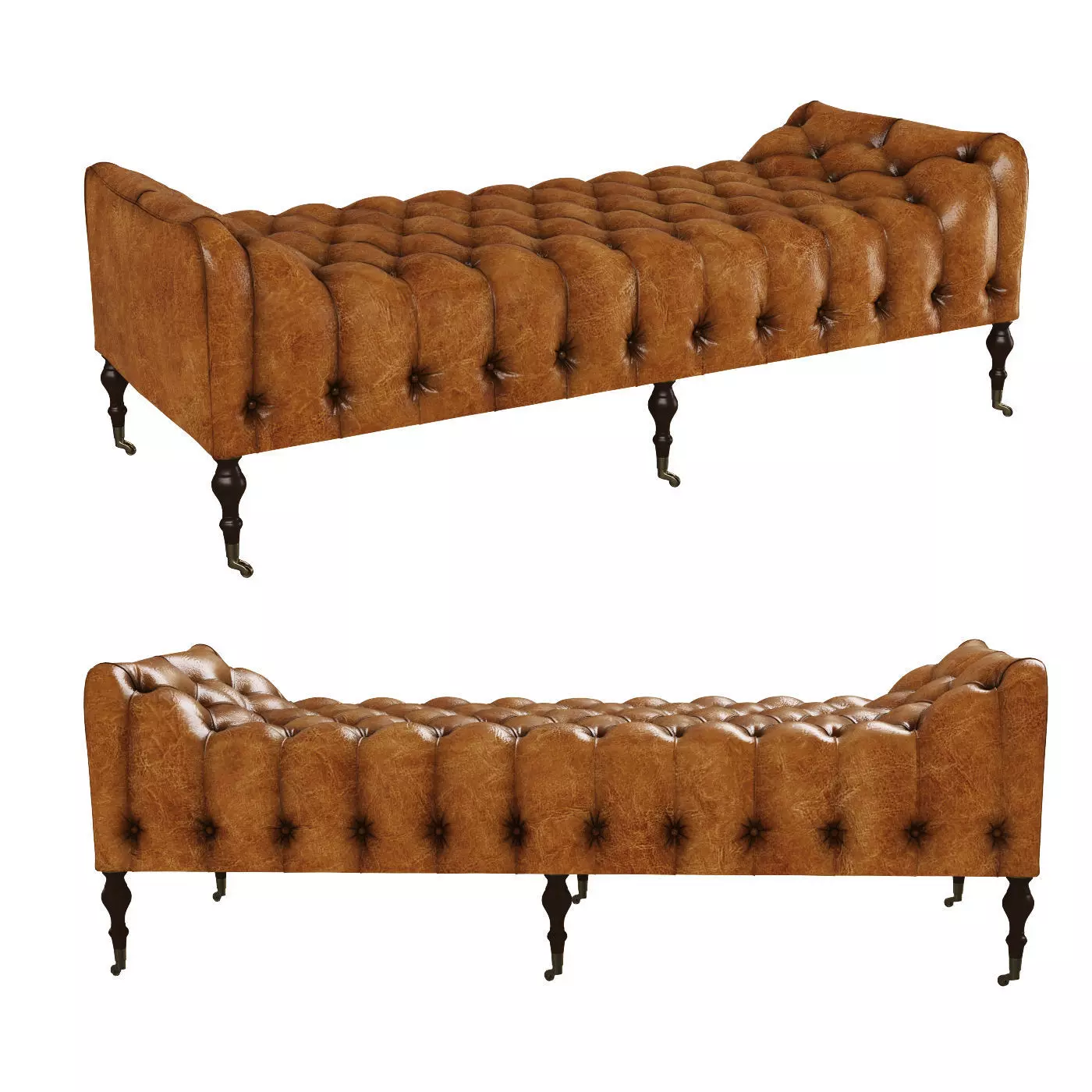 Tufted Chesterfield Leather Bench 3D model