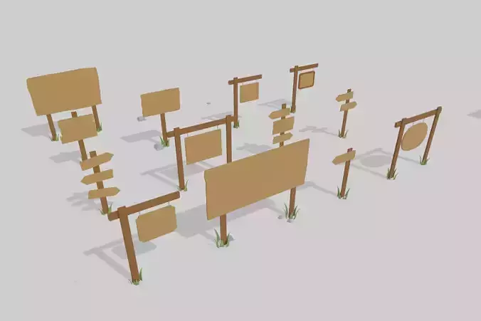 Lowpoly Wood Signs Free low-poly 3D model