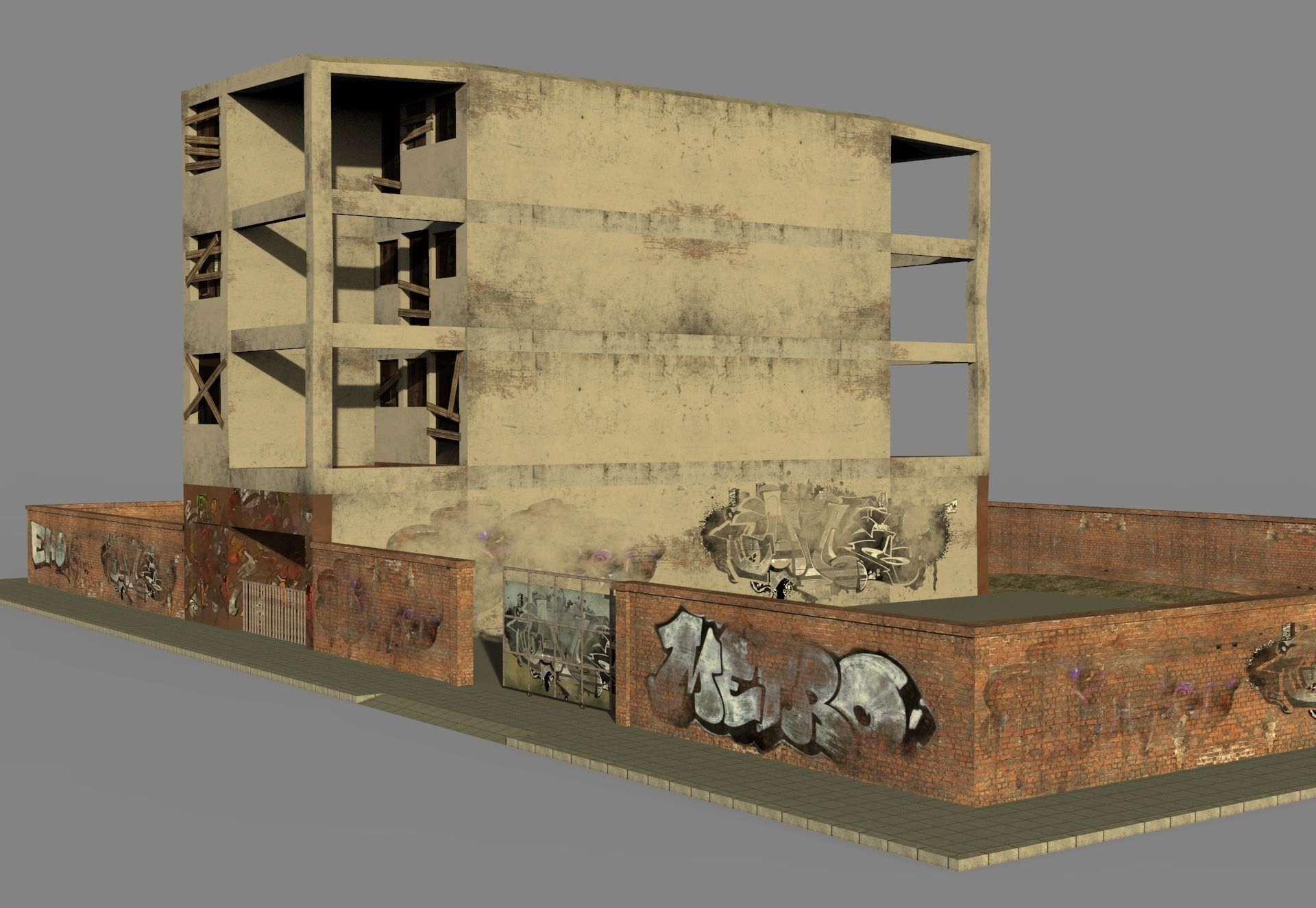 Old Building Low-poly 3D model_1