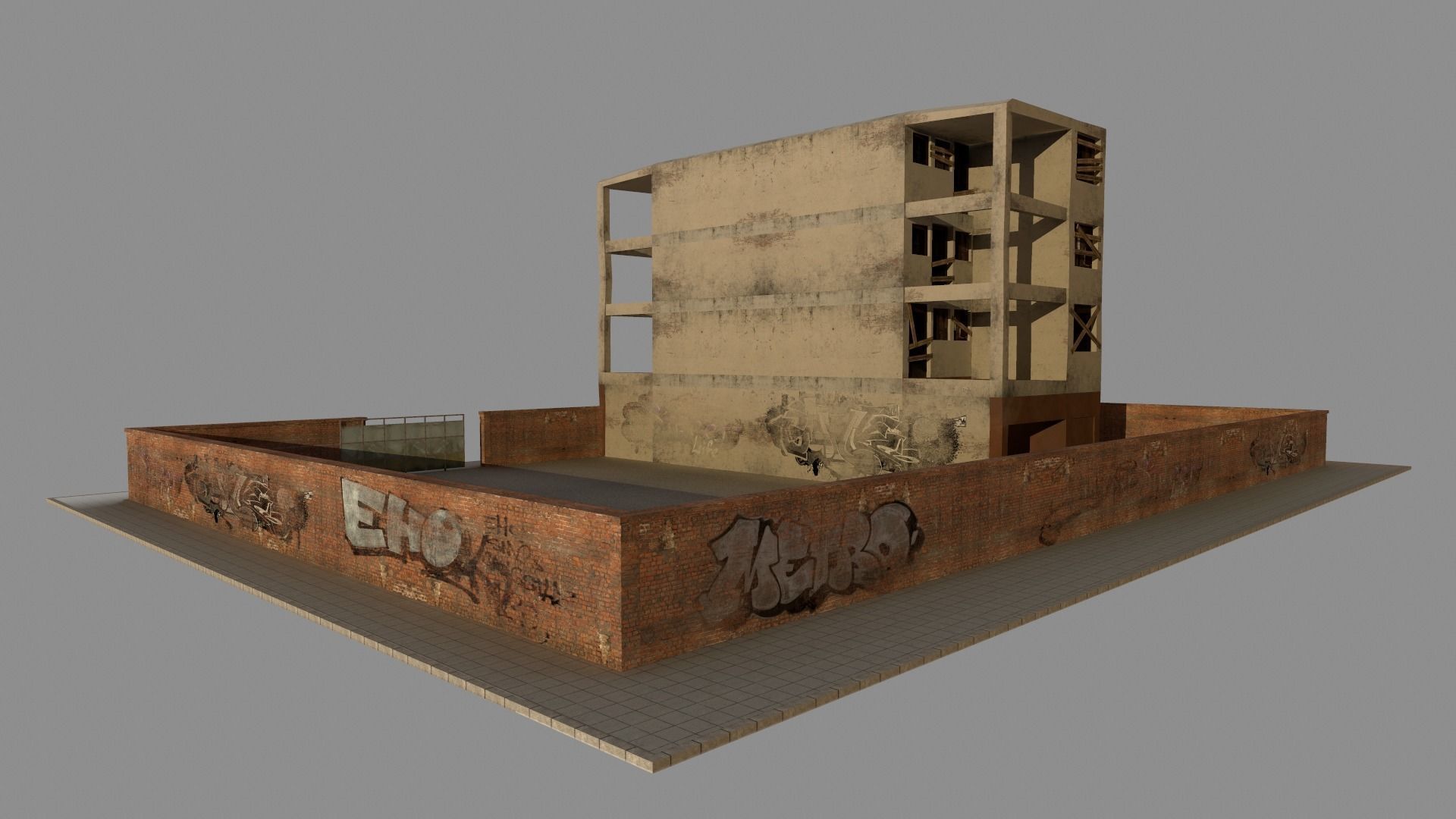 Old Building Low-poly 3D model_2