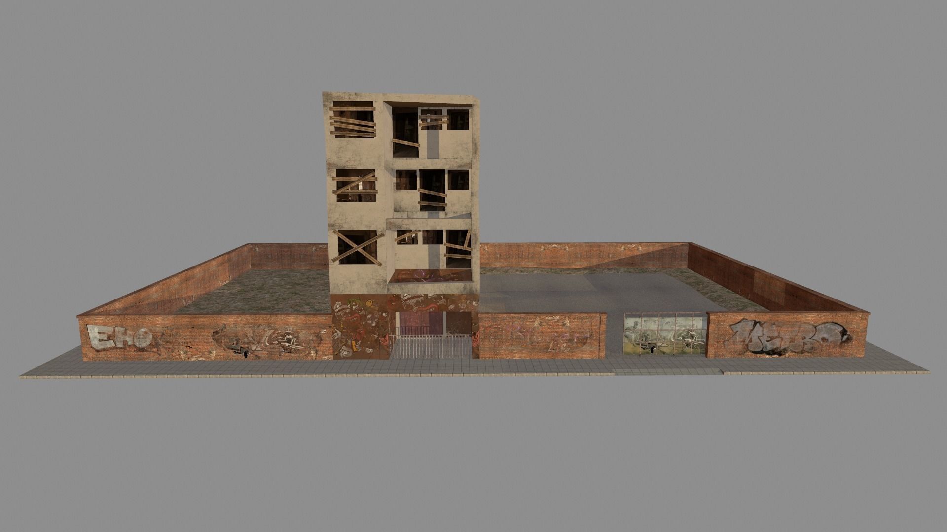 Old Building Low-poly 3D model_3