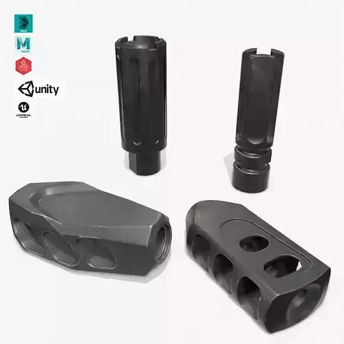 Muzzle Brake Pack Vol-2 Low-poly 3D model